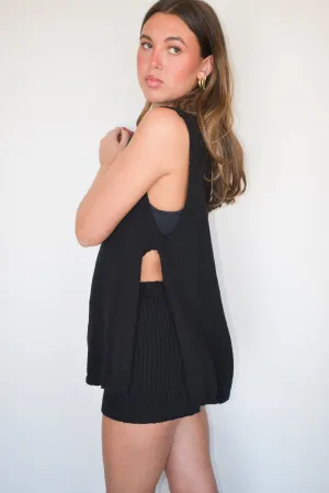 Long Line Sleeveless Knit Top- Black