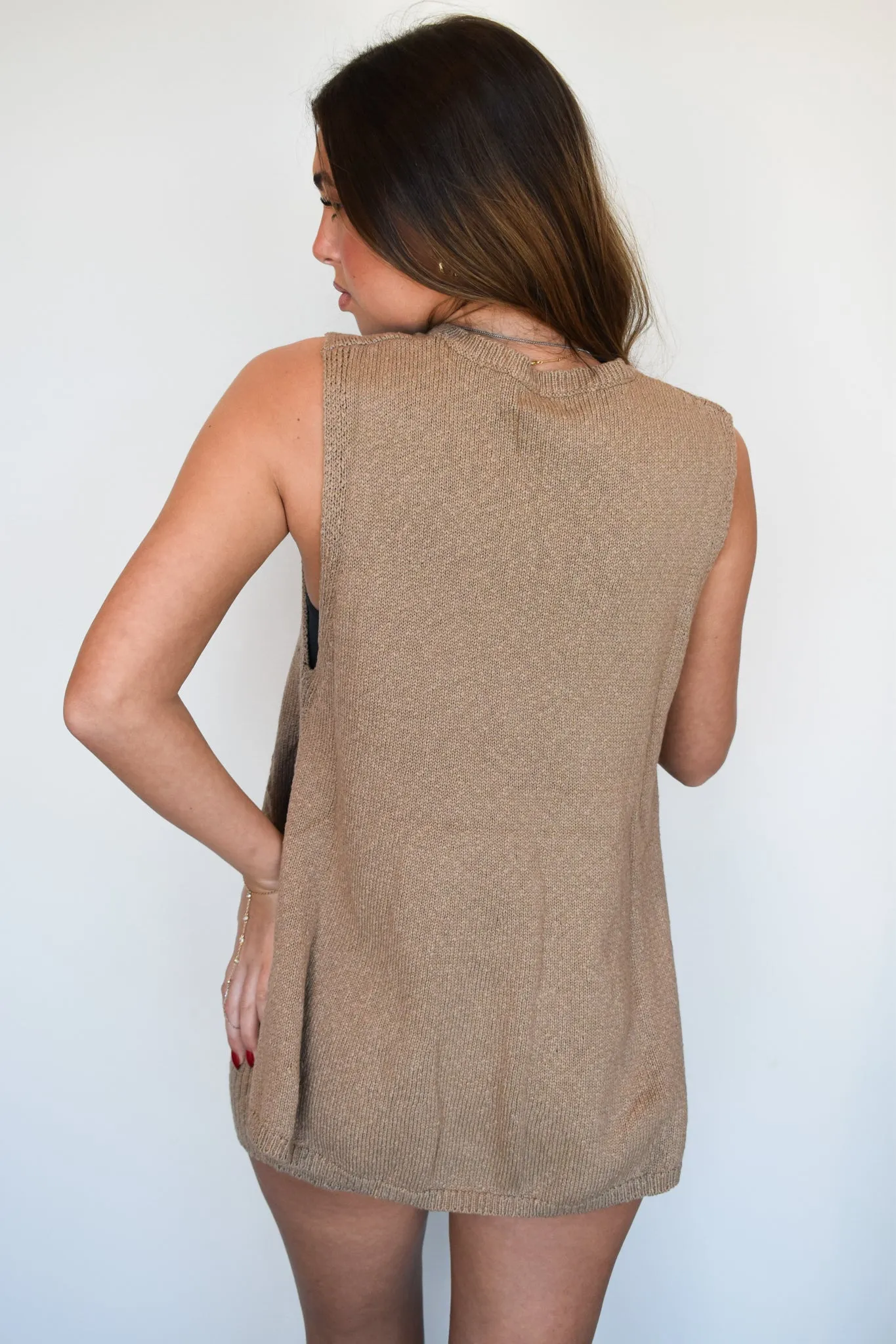 Long Line Sleeveless Knit Top- Mocha