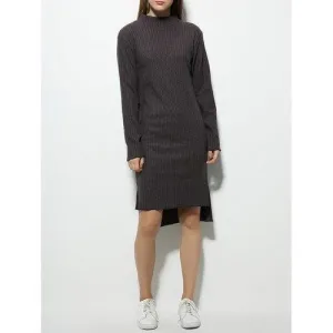 Long Sleeve High Neck Fitted Jumper Dress - Gray S