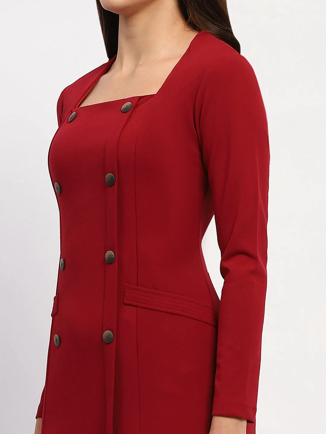 Madame Red Double-Breasted Detailing Long Dress