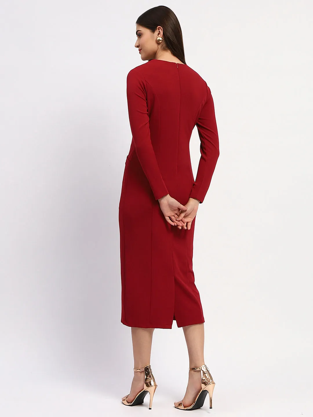 Madame Red Double-Breasted Detailing Long Dress
