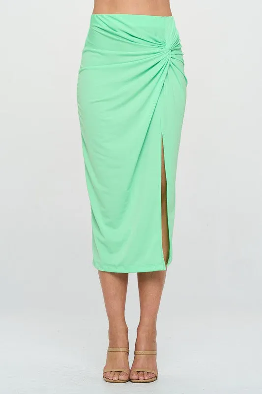 Made in USA Midi Skirt with Front Knot and Slit