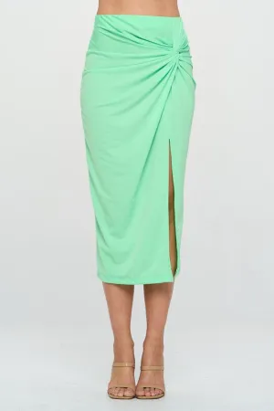 Made in USA Midi Skirt with Front Knot and Slit