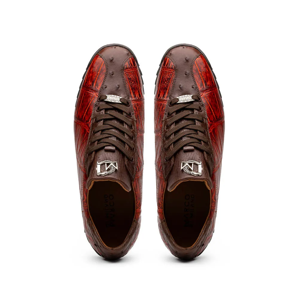 Marco Di Milano Saulo Cognac Exotic Ostrich and Alligator Casual Sneakers