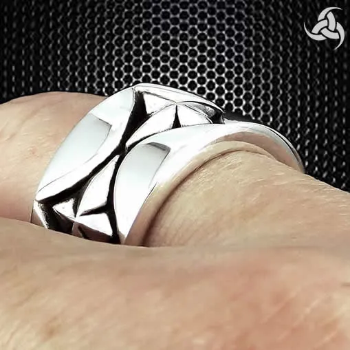 Mens Biker Ring Aztec Mayan Star Sterling Silver