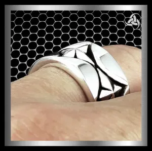 Mens Biker Ring Aztec Mayan Star Sterling Silver