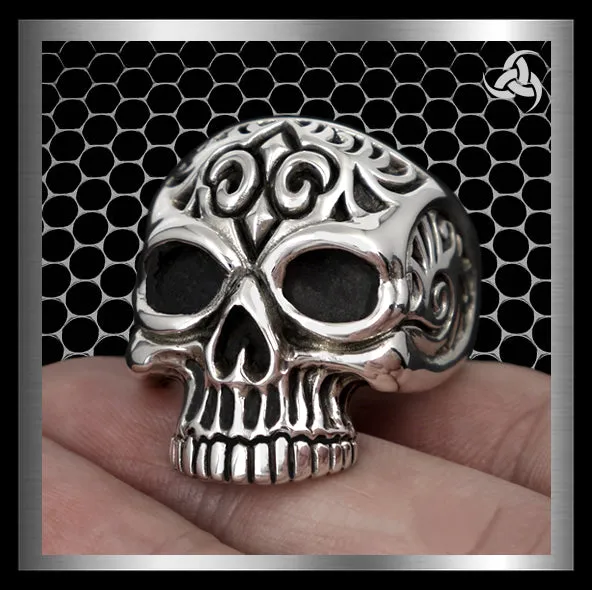 Mens Biker Ring Memento Mori Heavy Skull Sterling Silver