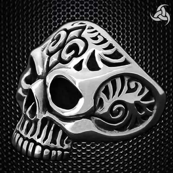 Mens Biker Ring Memento Mori Heavy Skull Sterling Silver