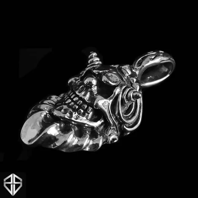 Mens Biker Skull Pendant Sterling Silver Clown Jester Medallion