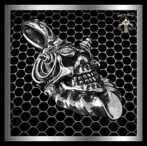 Mens Biker Skull Pendant Sterling Silver Clown Jester Medallion