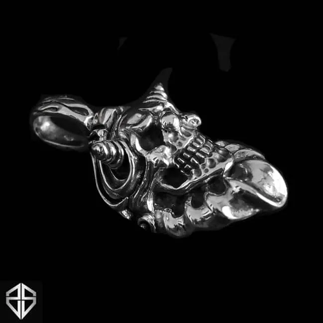 Mens Biker Skull Pendant Sterling Silver Clown Jester Medallion
