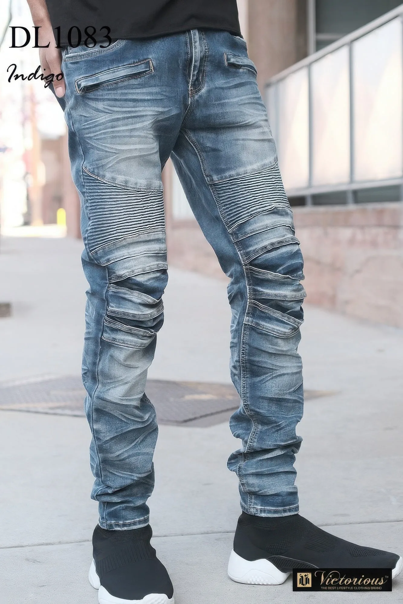 Men's  Creased Biker Denim Jeans