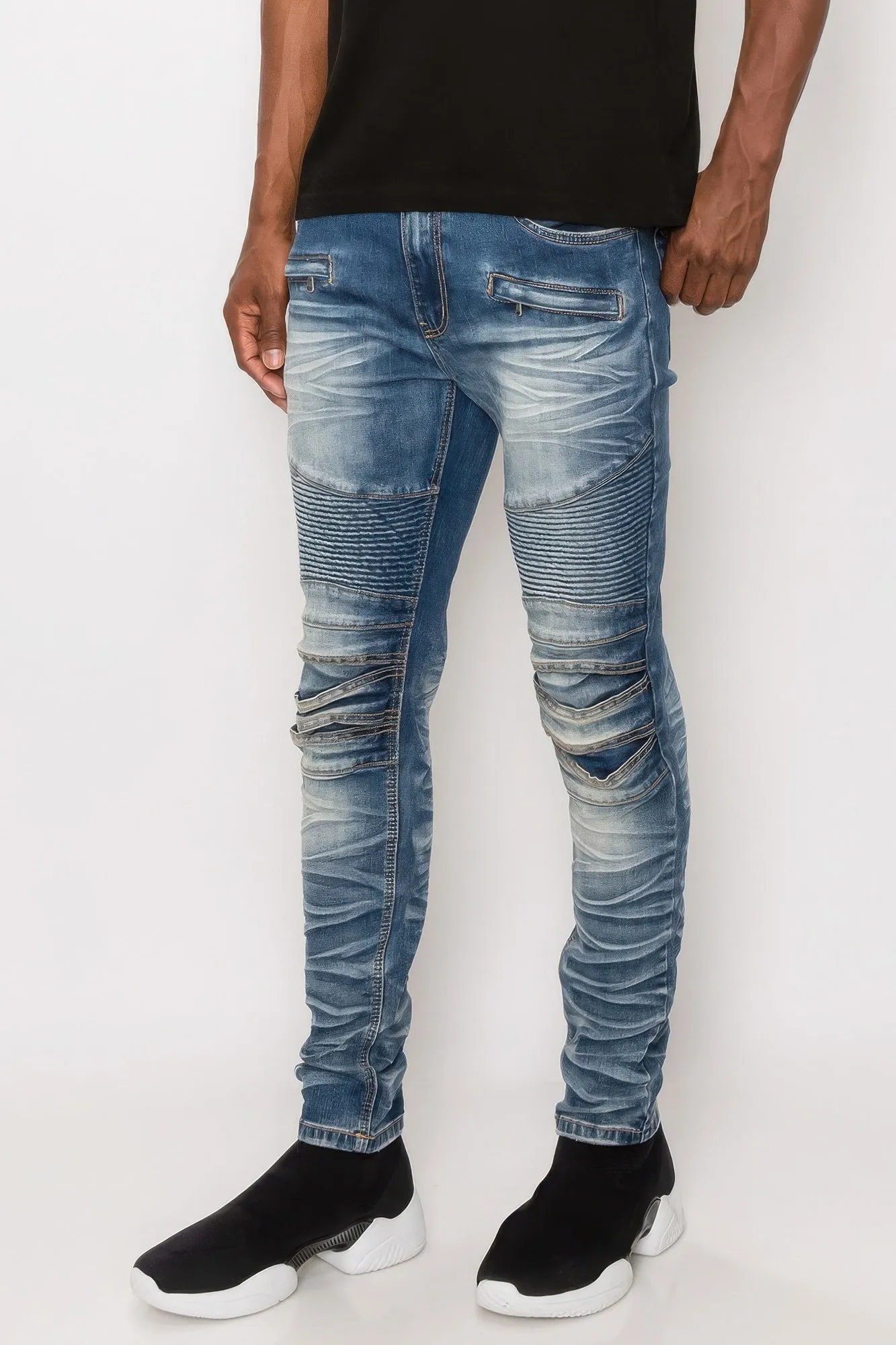 Men's  Creased Biker Denim Jeans