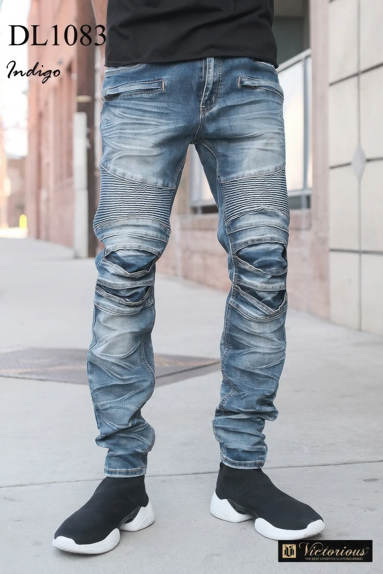 Men's  Creased Biker Denim Jeans