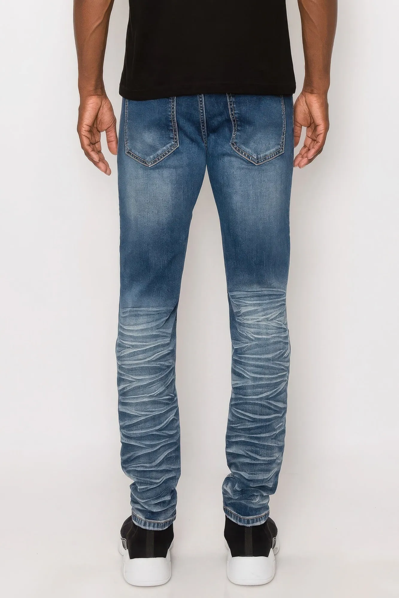 Men's  Creased Biker Denim Jeans