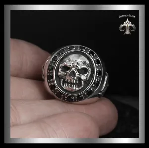 Mens Masonic Biker Skull Ring Sterling Silver Cross Sides