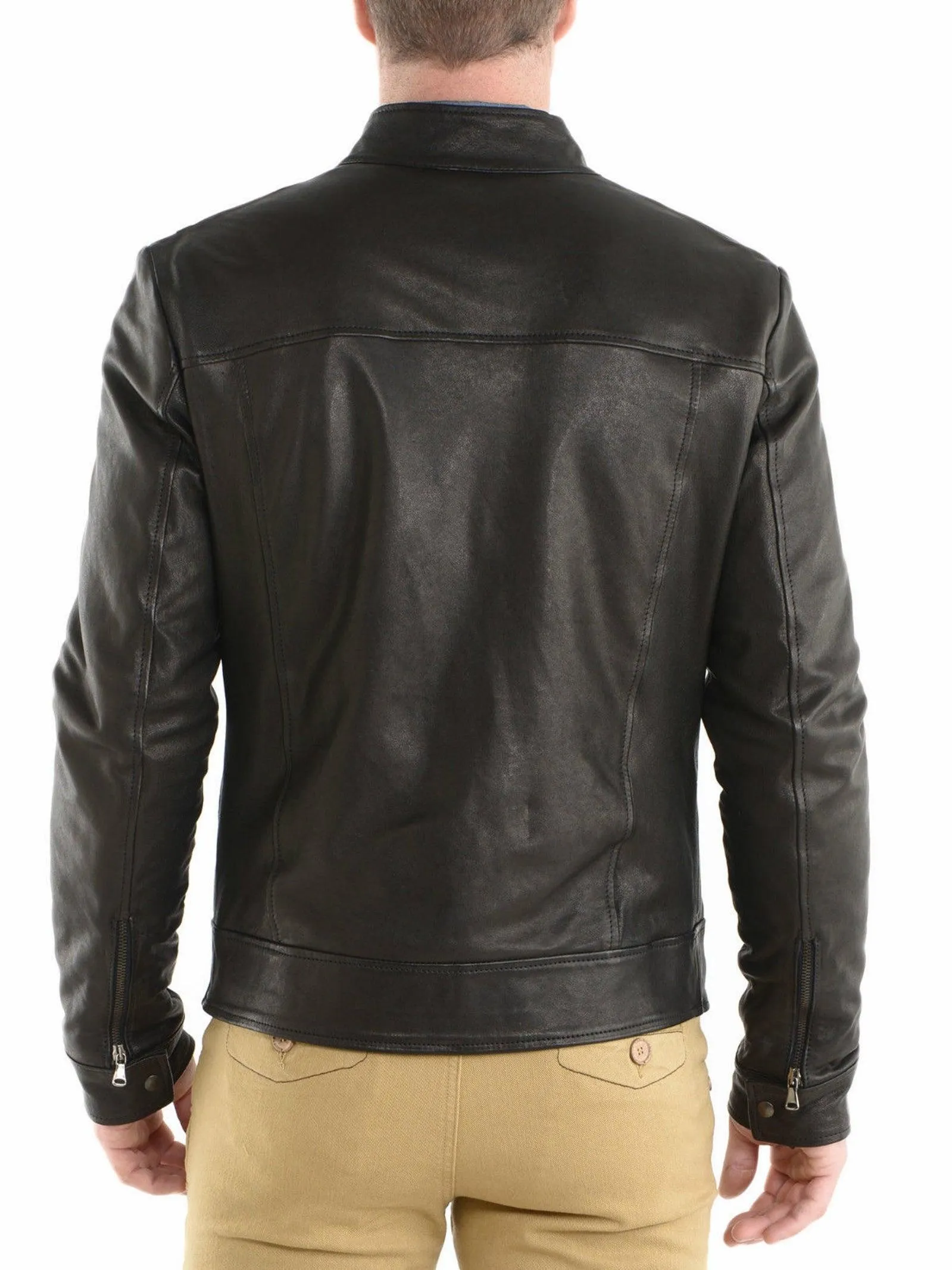 Men's Motorcycle Leather Jacket Black MJ008