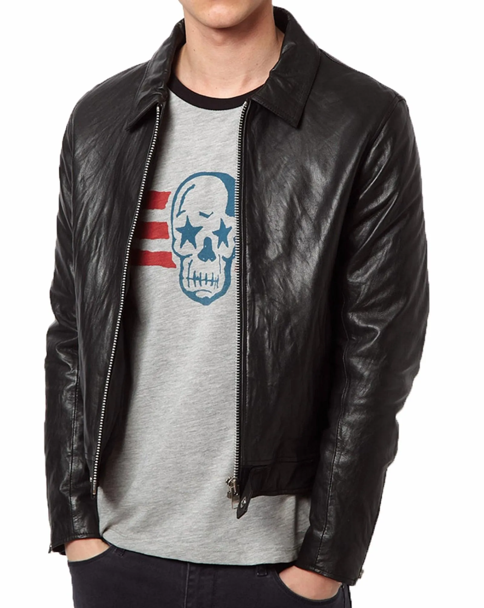 Men's Motorcycle Leather Jacket Black MJ013
