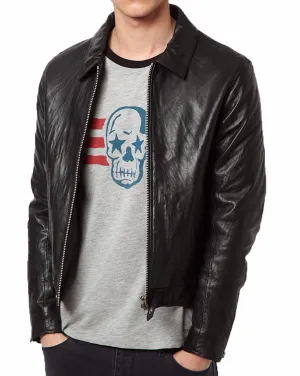 Men's Motorcycle Leather Jacket Black MJ013