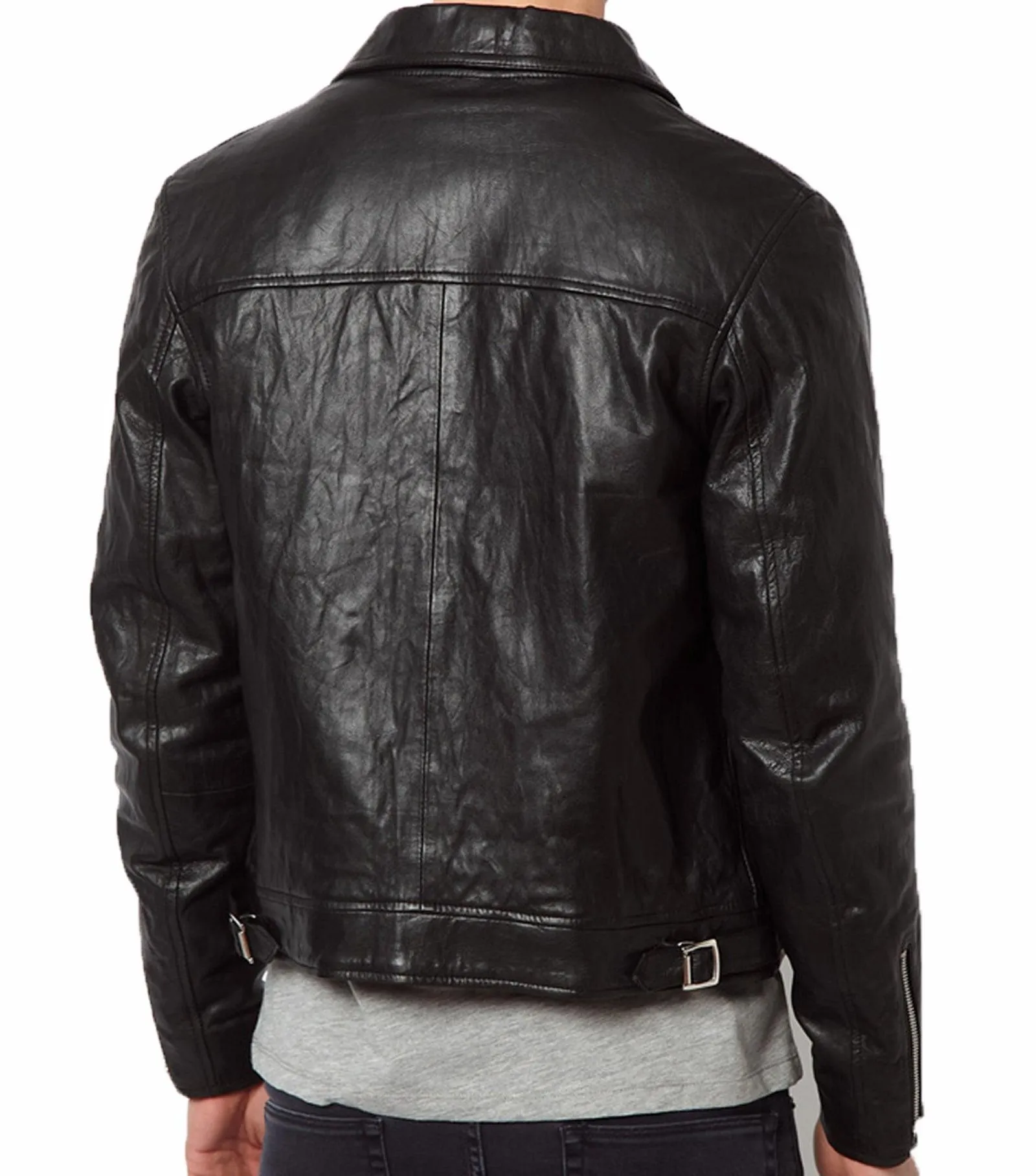 Men's Motorcycle Leather Jacket Black MJ013