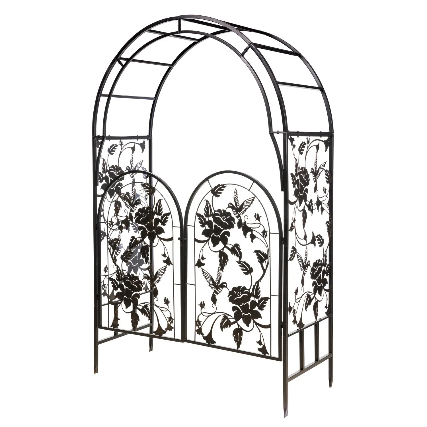 Metal Arched Hummingbird Garden Arbor with Gate,56395ph