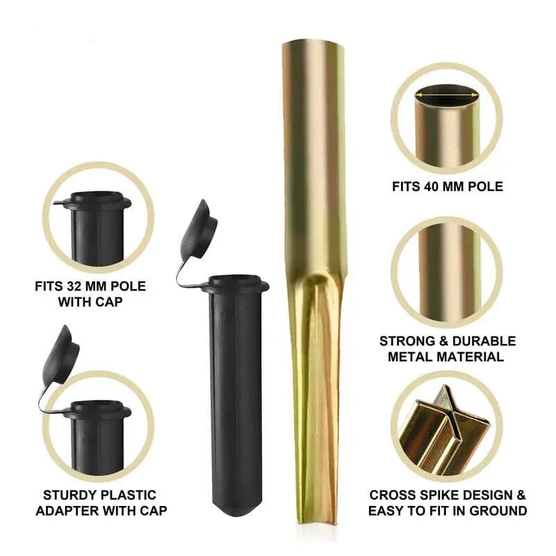 Metal Ground Spike for Rotary Airers and Parasols with End Cap | Fits 32mm and 40mm Poles