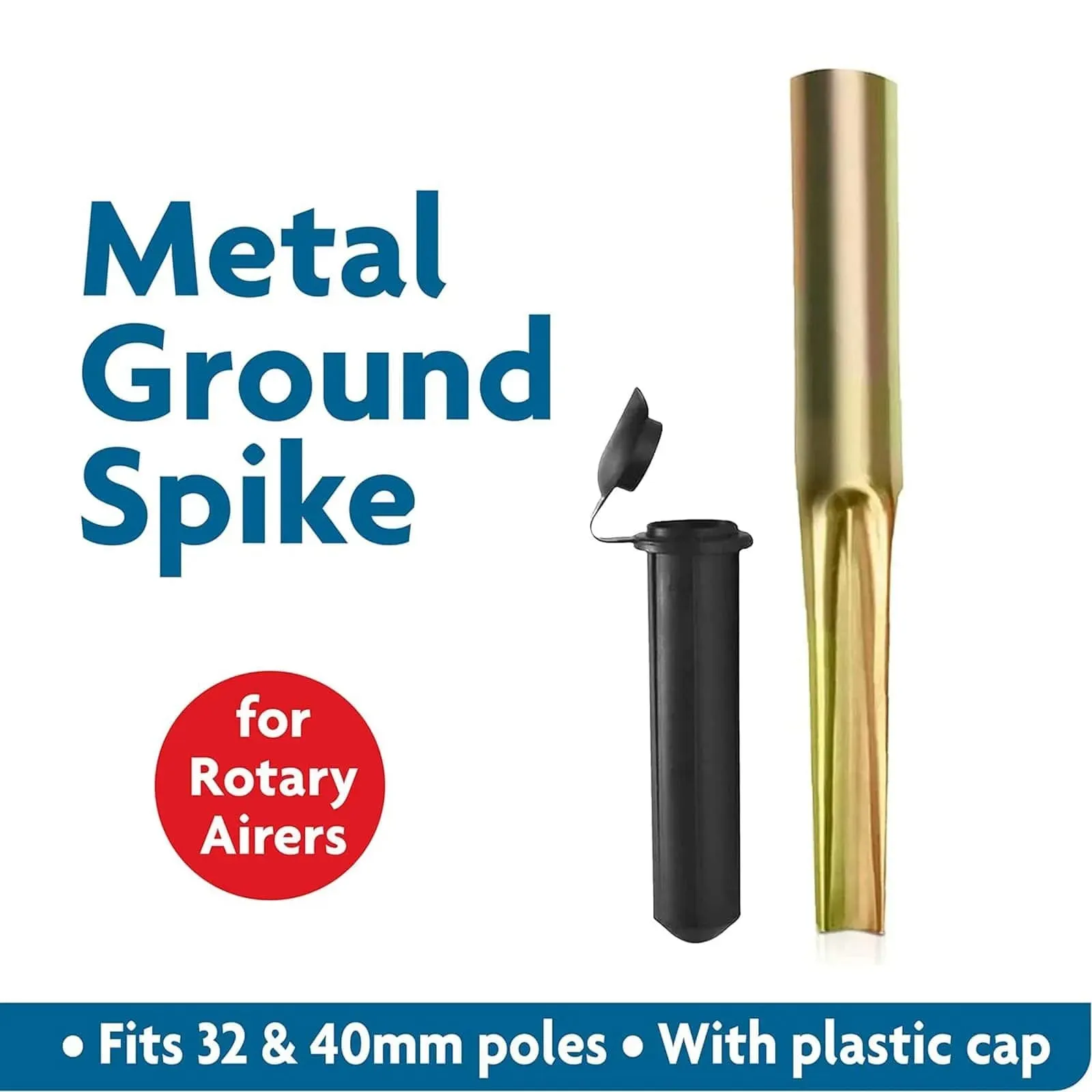 Metal Ground Spike for Rotary Airers and Parasols with End Cap | Fits 32mm and 40mm Poles