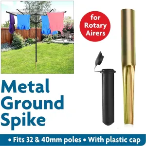 Metal Ground Spike for Rotary Airers and Parasols with End Cap | Fits 32mm and 40mm Poles