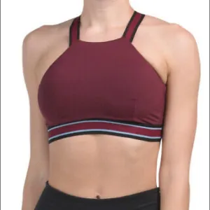 MICHI Speed Wine Red Racer Back Sports Bra Black Stripe Elastic