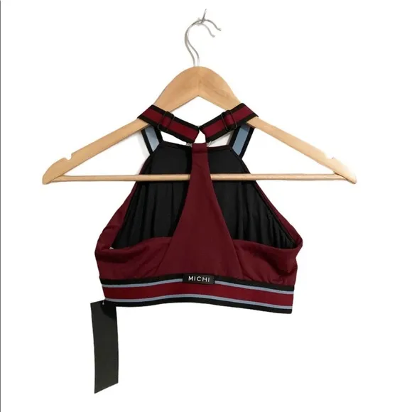 MICHI Speed Wine Red Racer Back Sports Bra Black Stripe Elastic
