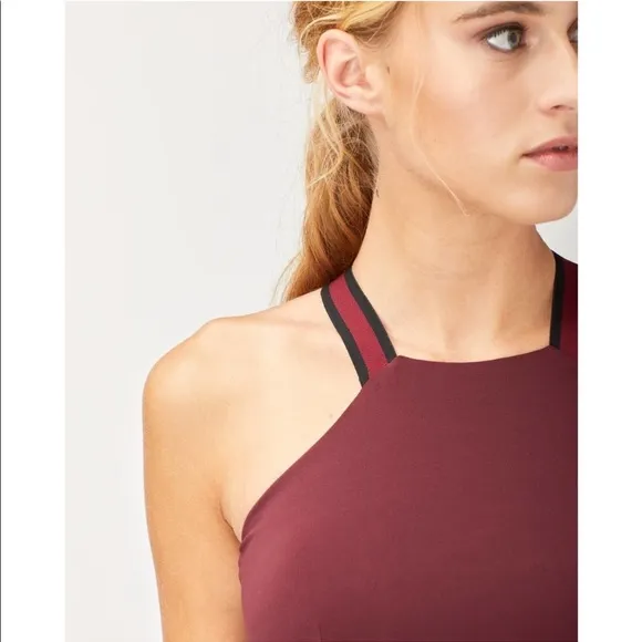 MICHI Speed Wine Red Racer Back Sports Bra Black Stripe Elastic