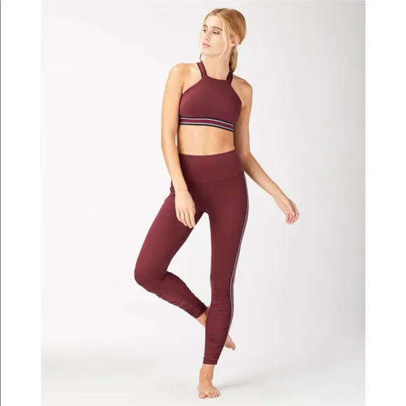 MICHI Speed Wine Red Racer Back Sports Bra Black Stripe Elastic