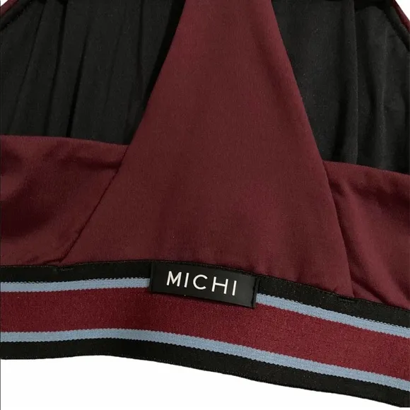 MICHI Speed Wine Red Racer Back Sports Bra Black Stripe Elastic