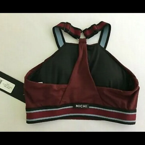 MICHI Speed Wine Red Racer Back Sports Bra Black Stripe Elastic
