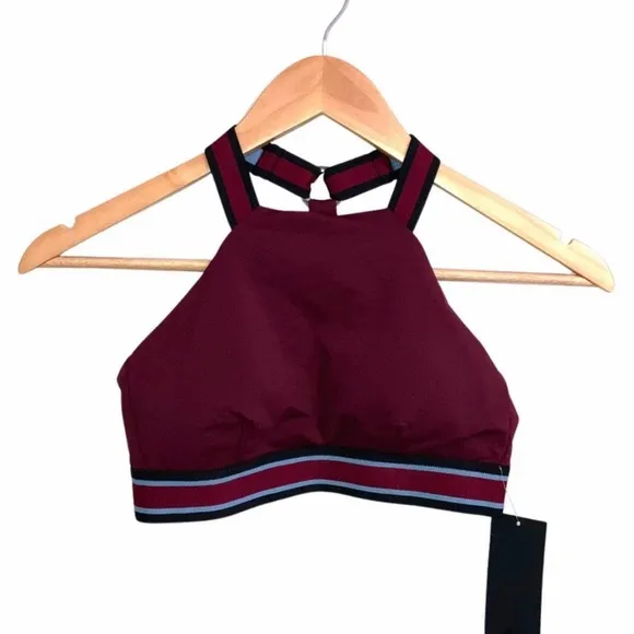 MICHI Speed Wine Red Racer Back Sports Bra Black Stripe Elastic