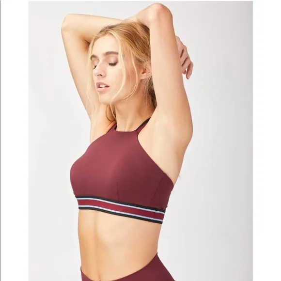 MICHI Speed Wine Red Racer Back Sports Bra Black Stripe Elastic