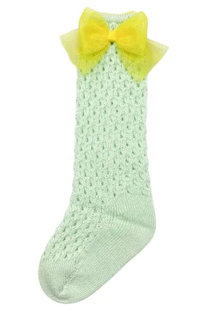 Mint & Yellow Knee High Bow Socks