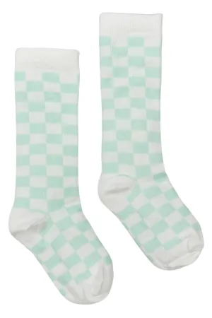 Mint Checkerboard Knee High Socks