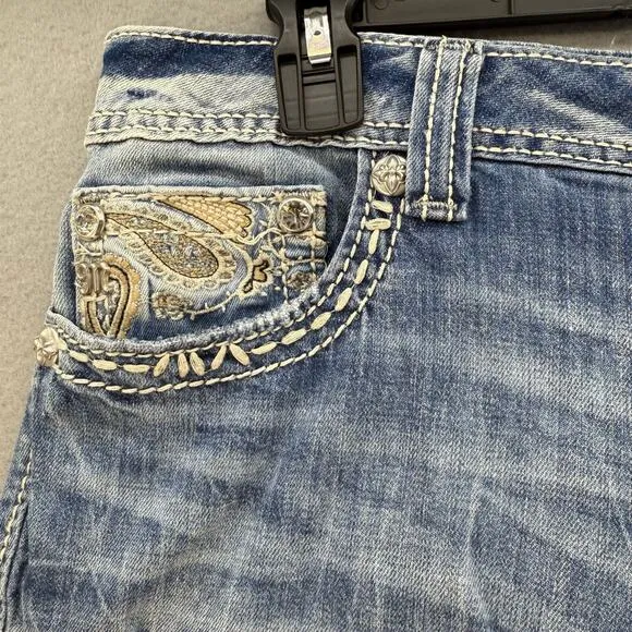 Miss Me Women’s Jeans Size 31 (12) Blue Capris Paisley Pockets Preppy Western