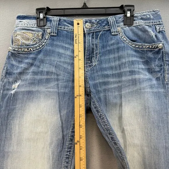 Miss Me Women’s Jeans Size 31 (12) Blue Capris Paisley Pockets Preppy Western