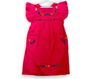 M/L Traditional Magenta Embroidered Dress from El Salvador M