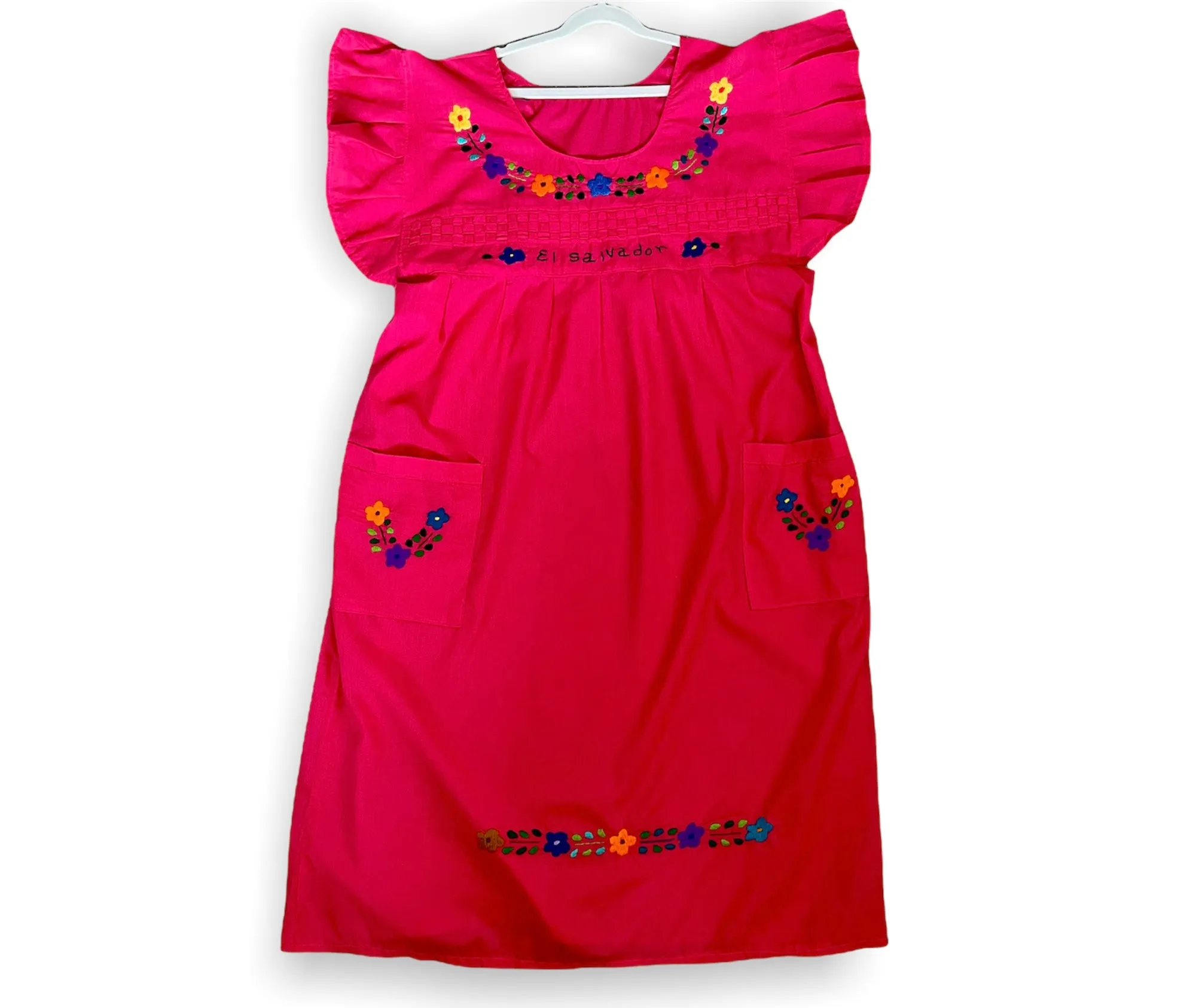 M/L Traditional Magenta Embroidered Dress from El Salvador M