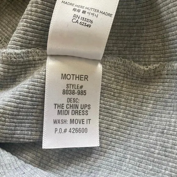 MOTHER Denim Move It Chin Ups Ribbed Racerback Tank Midi Dress Size M Gray