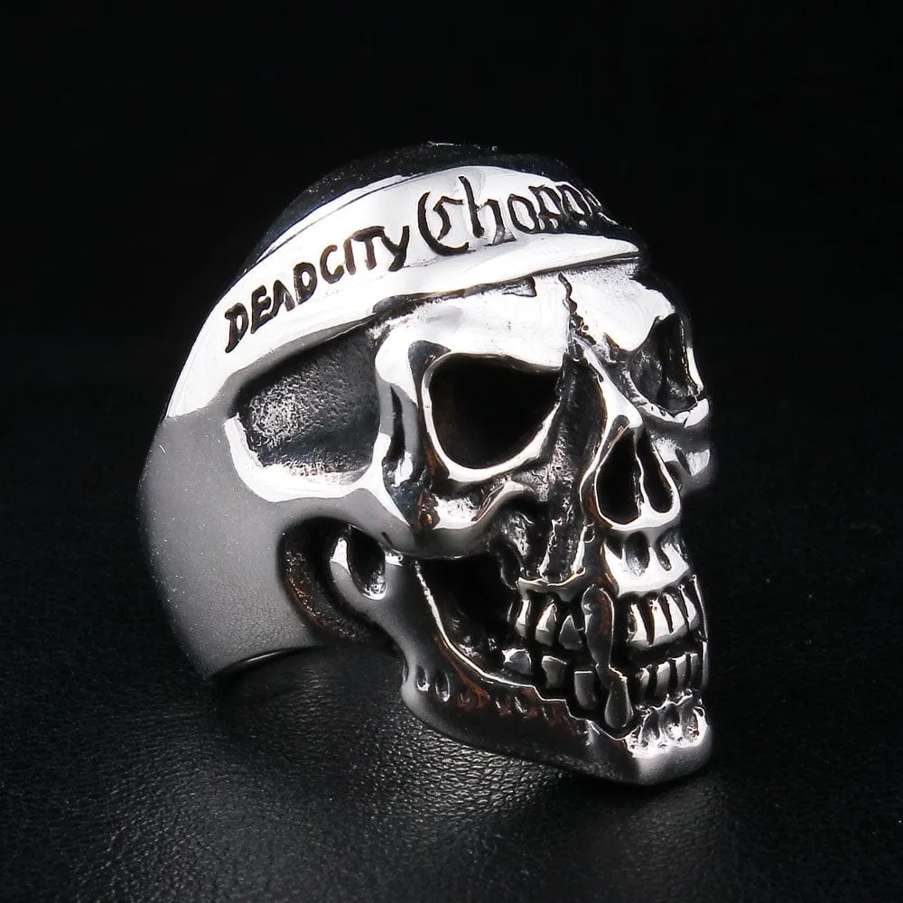 Motorcycle Chopper Biker Skull Sterling Silver Ring