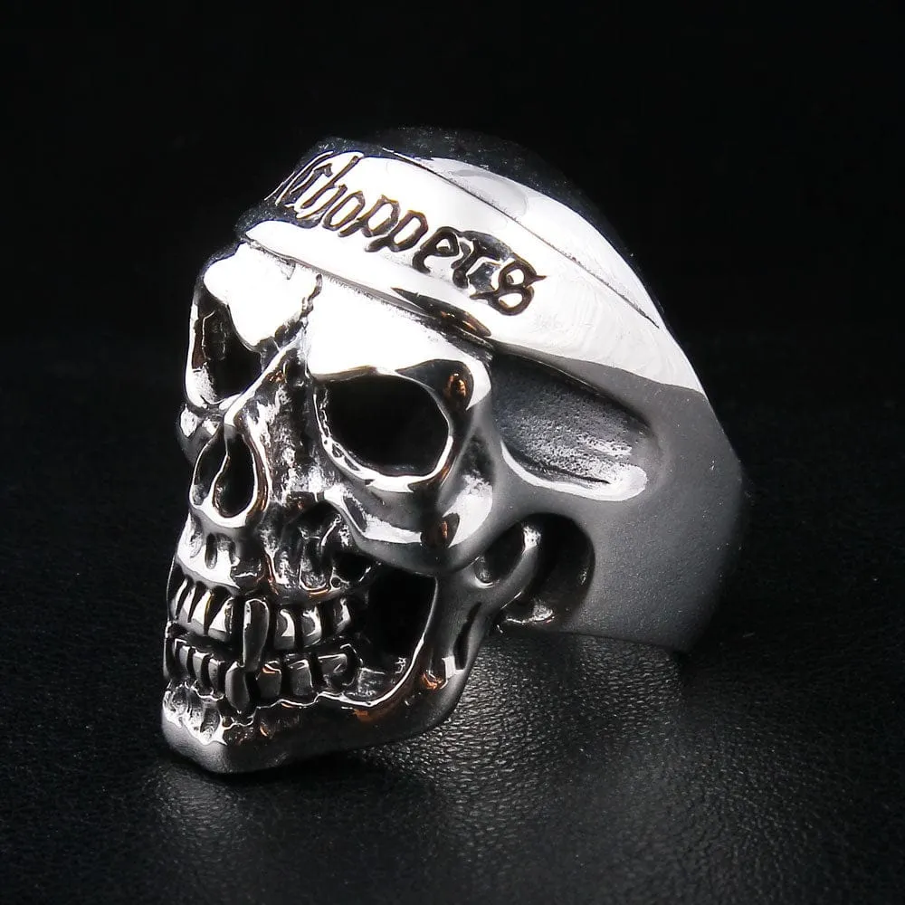 Motorcycle Chopper Biker Skull Sterling Silver Ring