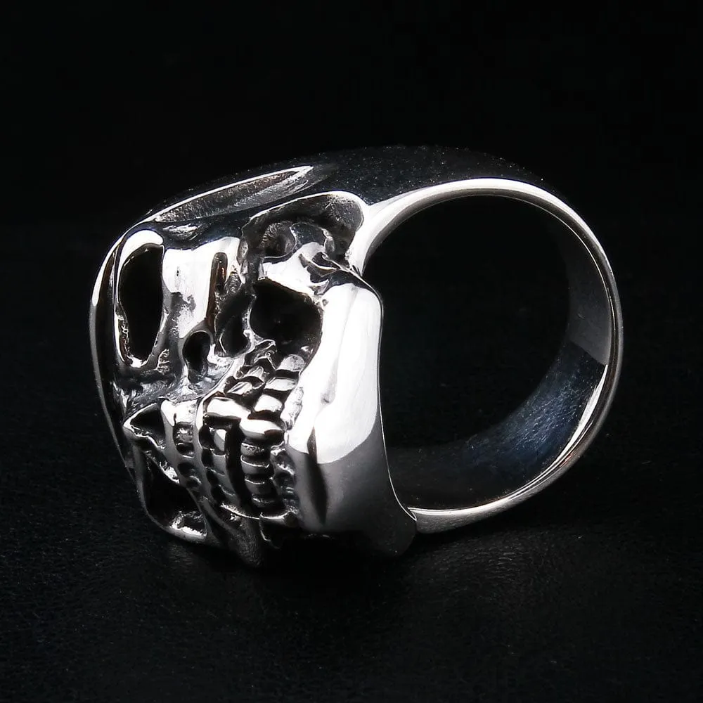 Motorcycle Chopper Biker Skull Sterling Silver Ring