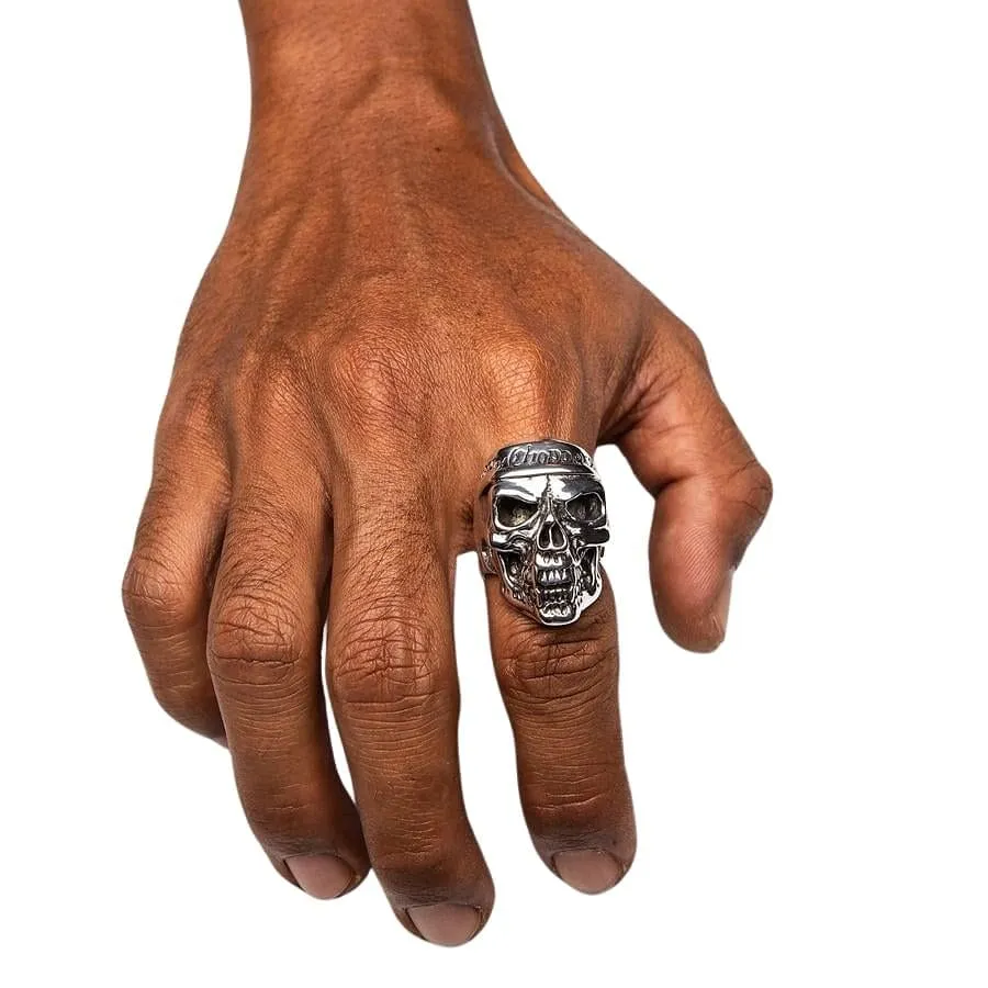 Motorcycle Chopper Biker Skull Sterling Silver Ring