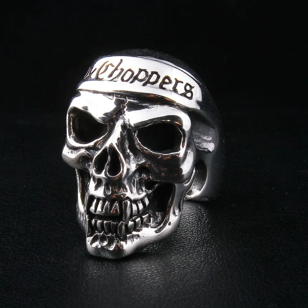 Motorcycle Chopper Biker Skull Sterling Silver Ring