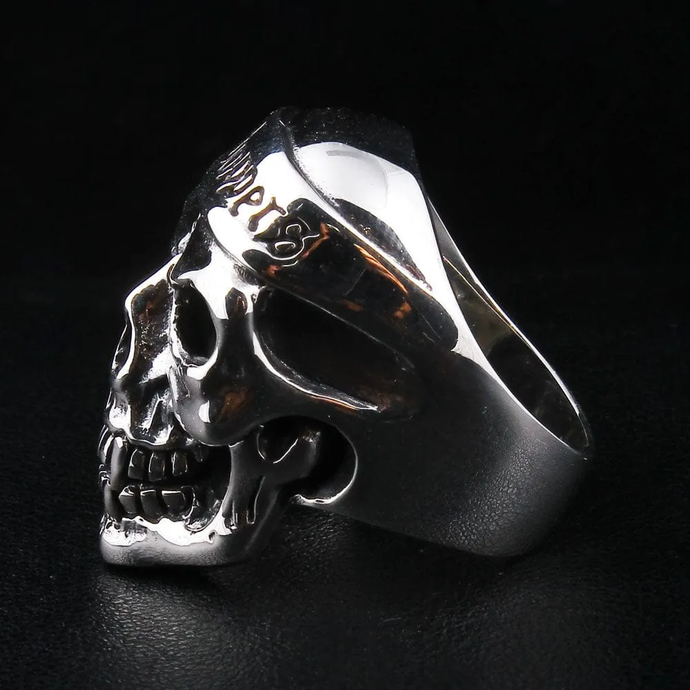 Motorcycle Chopper Biker Skull Sterling Silver Ring