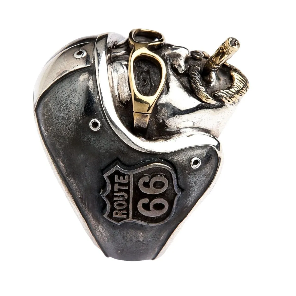 Motorcycle Helmet Route 66 Sterling Silver Biker Ring